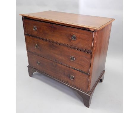 A 19thC mahogany chest of three drawers, on bracket feet, 104cm wide. 