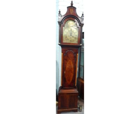 William Pridgin, Hull. A late 18th longcase clock, the arched brass dial with Roman numerals and rococo scroll cast spandrels