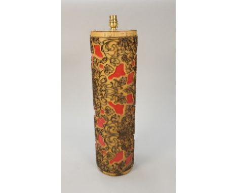 An unusual lamp base, formed from a Shand Kydd wallpaper or fabric printing roller, 56cm high