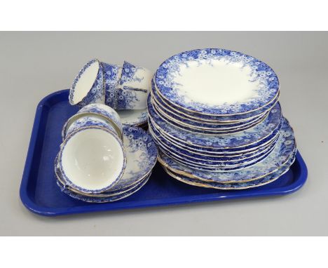 A Doulton Burslem Paris pattern blue printed part tea service