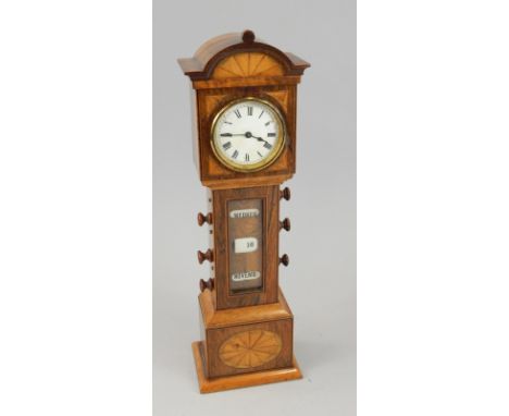 A late Victorian/Edwardian rosewood and marquetry miniature longcase clock, with boxwood fan inlay, the circular enamel dial 