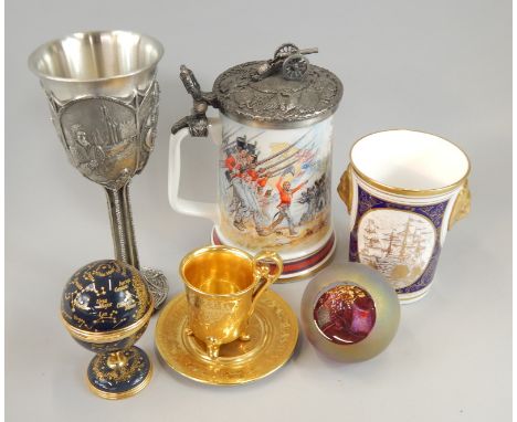 Various collectable items, to include a Lord of the Rings pewter chalice, a Royal Doulton Battle of Waterloo ceramic tankard 