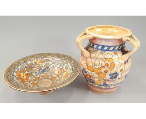 Two items of pottery designed by Charlotte Rhead, a Crown Ducal Tyg, decorated with flowers and a similar bowl