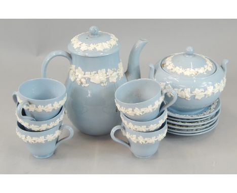 A Wedgwood Embossed Queens ware part coffee service, to include six cups, saucers, etc.