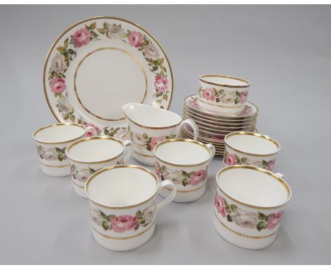 A Royal Worcester Royal Garden pattern part tea service, decorated with a band of roses etc.
