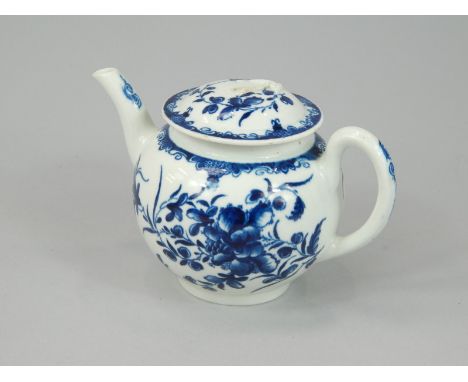 A 18thC Worcester porcelain Doctor Wall period Mansfield pattern teapot, the bulbous body with domed lid, typically decorated