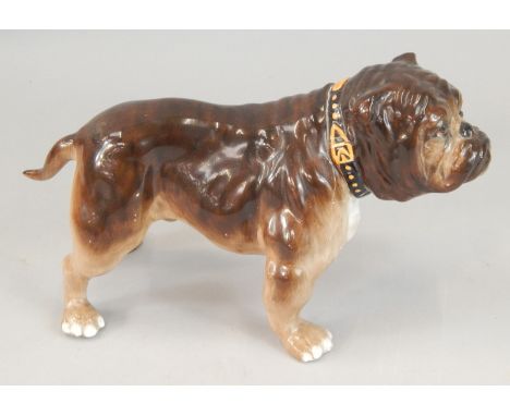 An Alton ceramic figure of a bulldog, printed marks to underside, (AF), 54cm long.