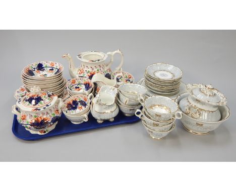 Various items of 19thC English porcelain, to include gaudy Welsh Imari ware and a tea service, decorated with grey ferns