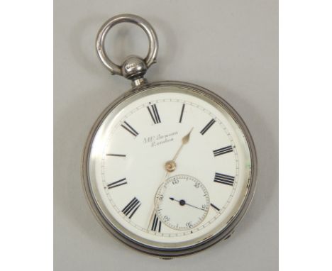 A Victorian J W Benson key wind silver pocket watch, having cream dial with Roman numerals, minute track, gilt poire hands, w