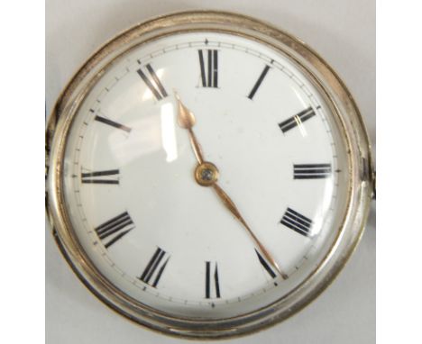 A Victorian silver Hunter pocket watch, having fusee movement, with enamel dial, having Roman numerals, surrounded by minute 