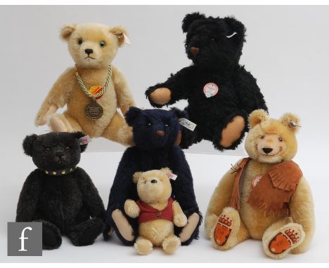 Six Steiff teddy bears, all with white tags, comprising 0172/32 Dicky 1930 replica, 1985 limited edition no. 11986, height 32