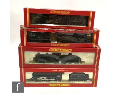 Four Hornby OO gauge locomotives comprising R.239 2-6-4T BR black 42363, R.322 2-8-0 BR black 48758, R.292 4-6-0 BR black 448