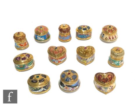 A set of twelve Franklin Mint House of Faberge trinket boxes and covers from the Imperial Music Box collection to include Cin