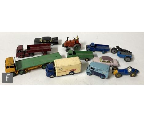 Eleven unboxed Dinky and Corgi diecast models, to include a Dinky 902 Foden Flat Truck with second type cab, yellow cab and c