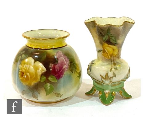 AMENDED DESCRIPTION - A Royal Worcester Hadley shape 158 vase panel decorated with hand painted roses, green mark with date c