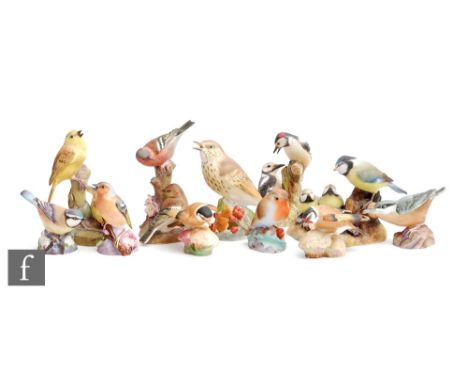 Ten assorted Royal Worcester bisque models of birds comprising Nuthatch 3334, S/D, Thrush 3234, S/D, Blue Tit 3199, Yellow Ha