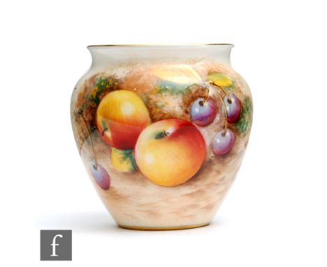 A small Royal Worcester Fallen Fruits shape 2491 vase panel decorated by Rolands (or Roberts) with apples and cherries, signe