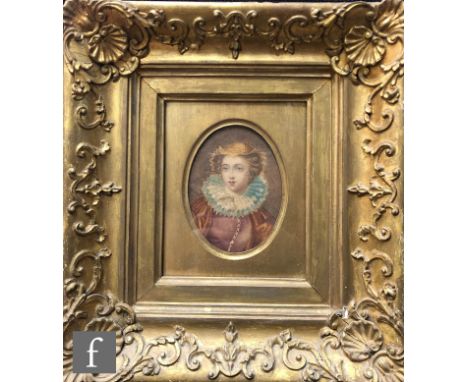 ENGLISH SCHOOL (LATE 19TH CENTURY) - Portrait of Mary Queen of Scots, watercolour, mounted as an oval, framed, 10cm x 7cm, fr
