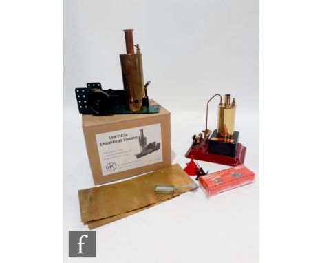 A Kleinemeier Modellbau BD01 vertical steam engine, boxed, with a Wilesco D3 vertical steam engine, with damaged box. (2) 