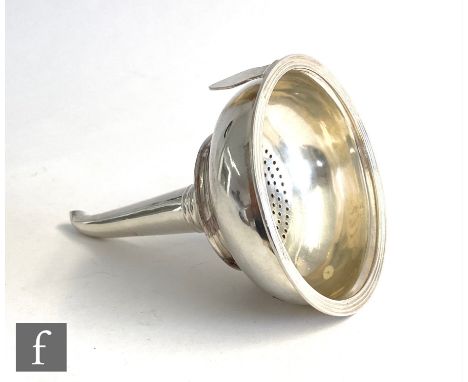 A George III hallmarked silver wine funnel of typical plain form, length 12cm, London 1802, Peter, Ann &amp; William Bateman.