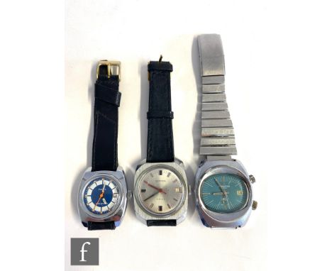 Three mid 20th Century gentleman's wrist watches to include a Memostar alarm, a Sekonda and a Timex example, all with date fa