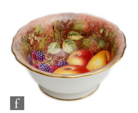 A Royal Worcester Fallen Fruits high sided bowl decorated to the interior by Freeman with hand painted apples and blackberrie