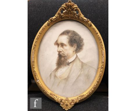 REUBEN WARD BINKS (1880-1950) - Portrait of Charles Dickens, watercolour, signed and dated 1916, oval, framed, 25cm x 19cm, f