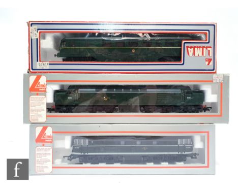 Three OO gauge Lima diesel locomotives, 205239 Class 31 BR green D5500, 205150 BR green Railcar and 205064 Class 40 BR green 