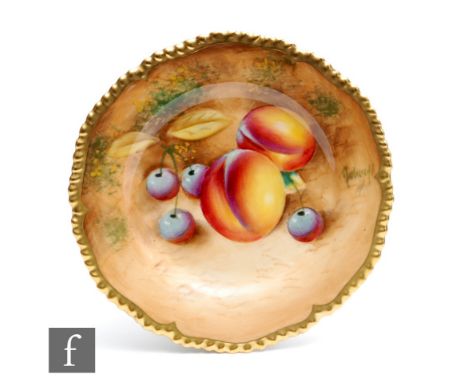 A small Royal Worcester Fallen Fruits side plate decorated by Rolands (or Roberts) with hand painted peaches and black cherri