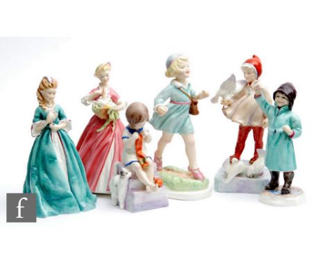 Six Royal Worcester Freda Doughty figurines comprising Thursday's child has far to go model 3522, February model 3453,&nbsp;N