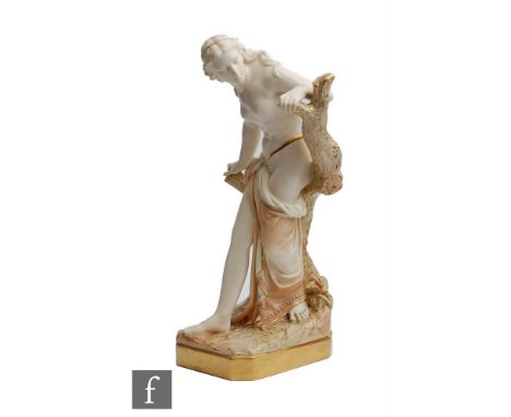 An early 20th Century Royal Worcester figure 'The Bather Surprised' model 486, after designs by Thomas Brock, modelled as a f