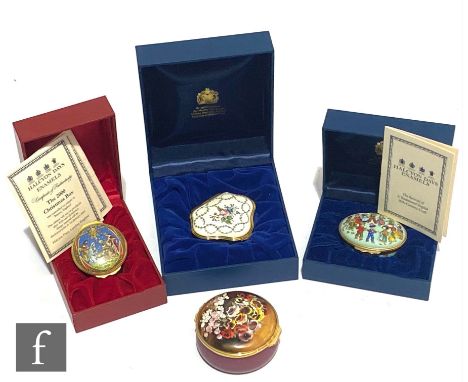 Four Halcyon Days Enamels trinket boxes comprising one titled&nbsp;'The children of the new Millennium hold our future in the