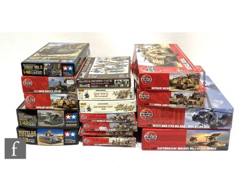 Sixteen 1:48 scale military related plastic model kits by Airfix incuding Operation Herrick Afghanistan issues, Tamiya and Ed