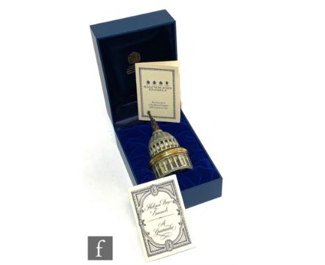 A boxed Halcyon Days Enamels musical trinket box modelled as the dome of St Paul's Cathedral opening to play Bach's 'Jesu, Jo