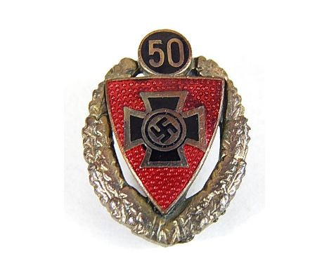 GERMAN ENAMEL 'KYFFHAUSERBUND' 50 YEAR LAPEL BADGE  marked in raised letters to reverse '4 - Ges. Gesche.' complete with pin 