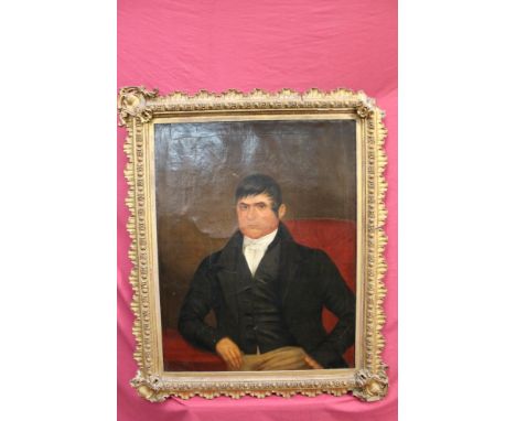 Victorian English School oil on canvas - portrait of a gentleman, in gilt frame, 89.5cm x 70cm