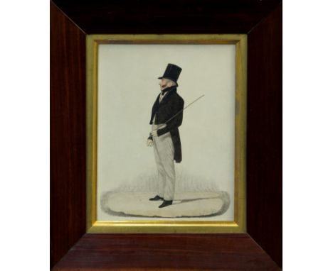 Richard Dighton (1795 - 1880), pencil and watercolour portrait of a gentleman in top hat, signed and dated 1828, in glazed ma