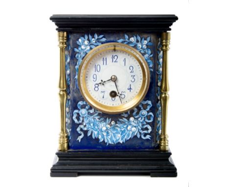 Late 19th / early 20th century mantel clock with French eight day timepiece movement, signed - J. W. B. 34342, white enamel d