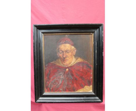 Attributed to Walter Dendy Sadler (1854 - 1923), oil on canvas - portrait of a Cardinal, stamped verso, in ebonised frame, 57