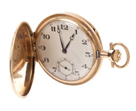 1920s gentlemen's gold full hunter pocket watch with Sapho seventeen jewel movement, the circular dial with engine-turned fin