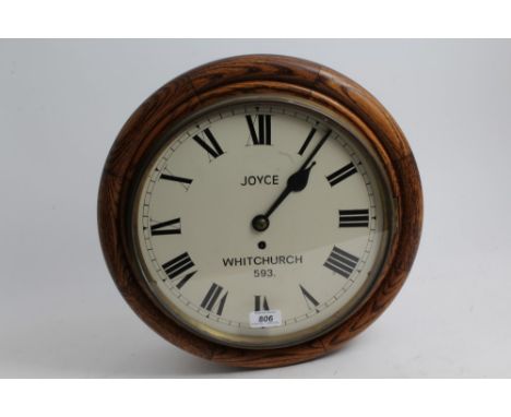 Late 19th / early 20th century wall clock with chain-driven fusee movement, 12 inch white enamel dial, signed - Joyce Whitchu