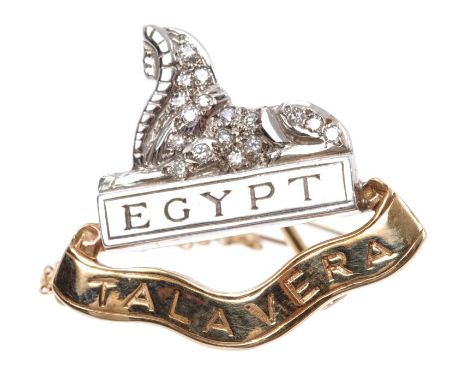 Yellow and white gold (9ct) and diamond regimental sweetheart brooch for the 2nd East Anglian Regiment, with seventeen pavé s