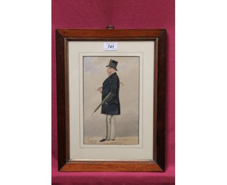 Mid-19th century English School watercolour - portrait of a gentleman in top hat, George Jackson Esquire, inscribed verso, in
