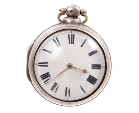 Large George IV gentlemen's silver pair-cased pocket watch, by Thompson of Woodbridge, the fusee movement with verge escapeme