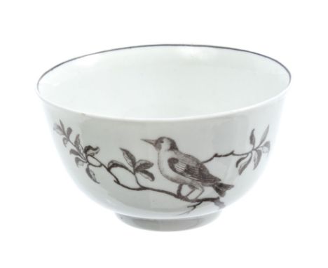 18th century Worcester Hancock painted tea bowl decorated with birds, circa 1758 CONDITION REPORT Slight wear to ornament, su