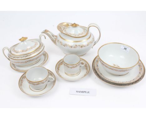 Early 19th century Newhall bone china tea set, pattern no. 441, with gilt and iron-red floral bands and sprays - some marked 