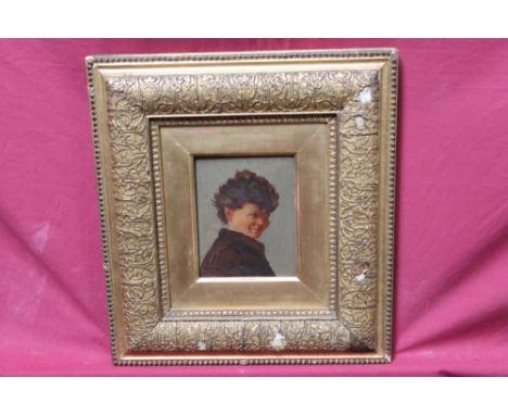 Late Victorian English School oil on panel - portrait of a young boy, in gilt frame, 14.5cm x 11cm