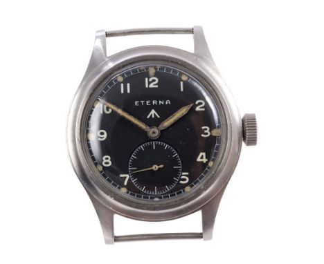 Second World War British Military Issue Eterna W.W.W. Military wristwatch, circa 1940s, the circular black dial with white Ar