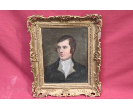 Victorian English School oil on canvas - portrait of Robert Burns, in gilt frame, 24cm x 19cm