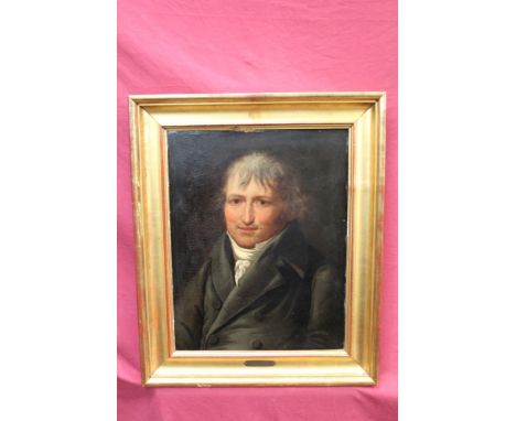 Attributed to Pierre Prud'hon (1758 - 1823), oil on cradled panel - portrait of a gentleman, in gilt frame, 57cm x 45cm